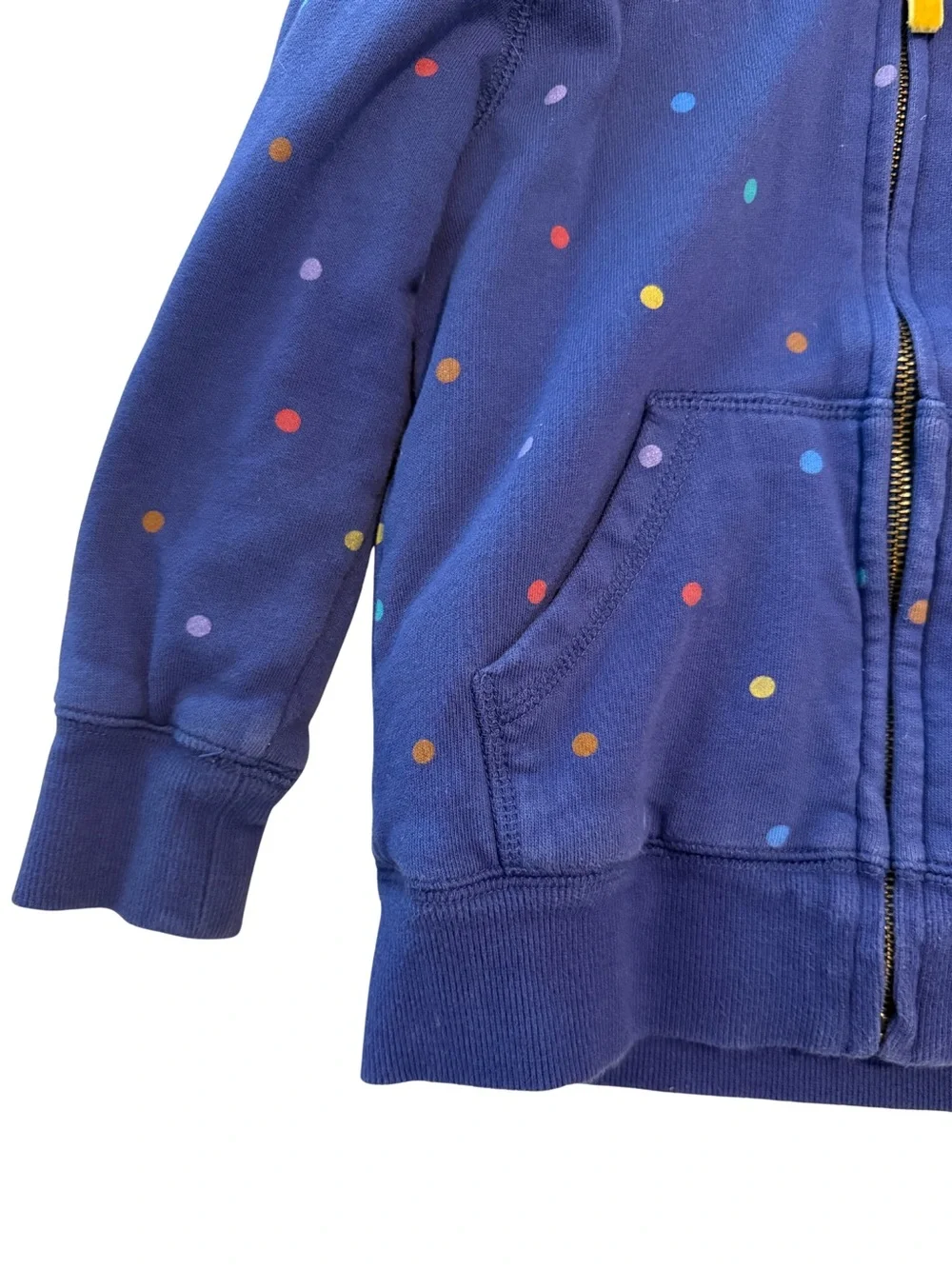 Mini Boden Sherpa Lined Hoodie Full Zip Sweatshirt Polka Dot Blue 5-6 Years